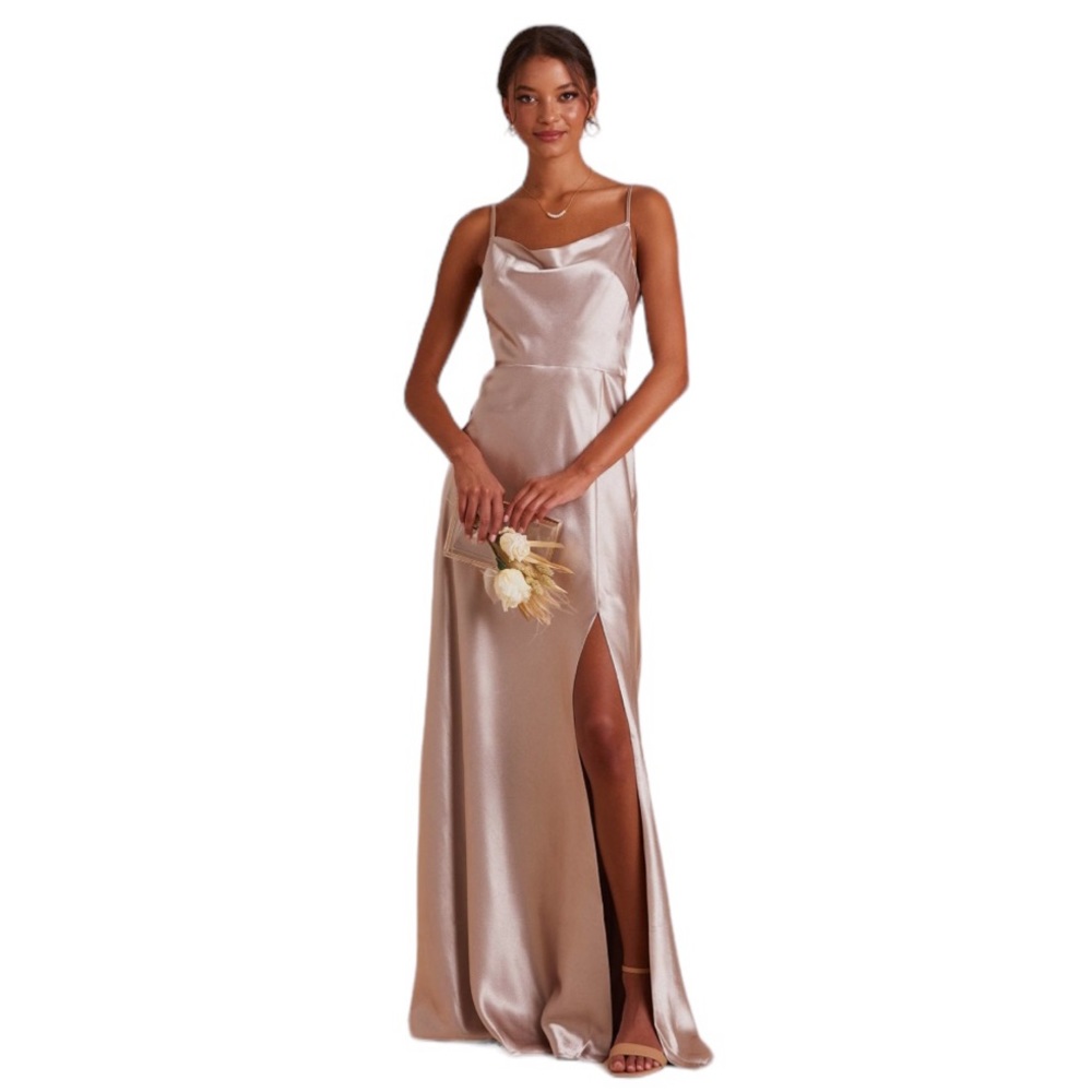 New Birdy Grey Lisa Long Satin Taupe Dress